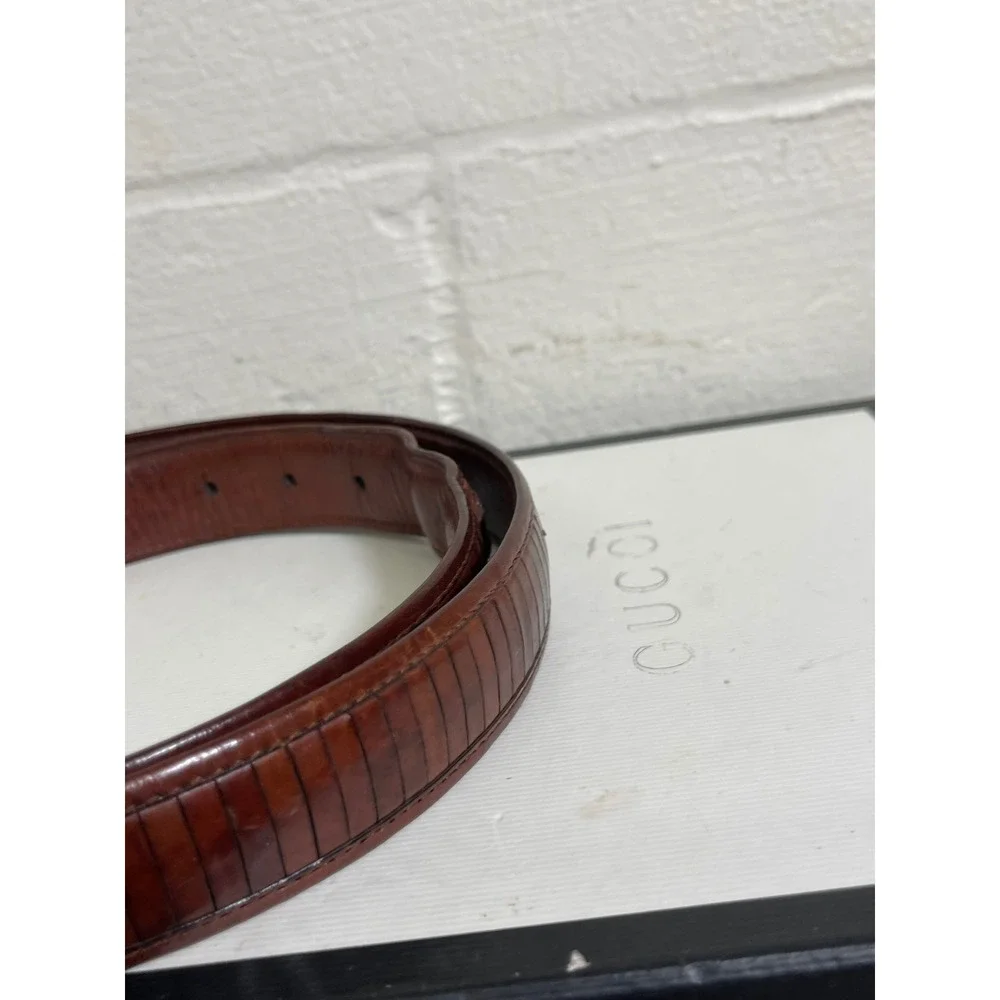 Mezlan Brown Ribbed Leather‎ Dress Belt Silver Buckle Men's 42 Made In Spain